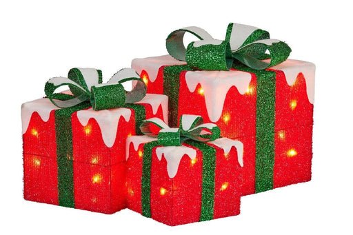 3 Piece Christmas Present Display Set With Lights­ Red Finish - Giftolicious