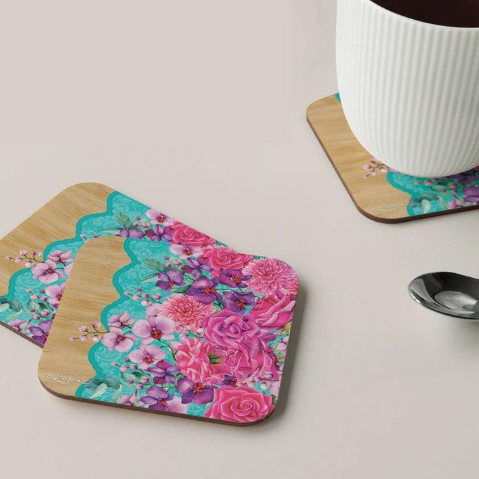 Coaster Set Rose Bouquet