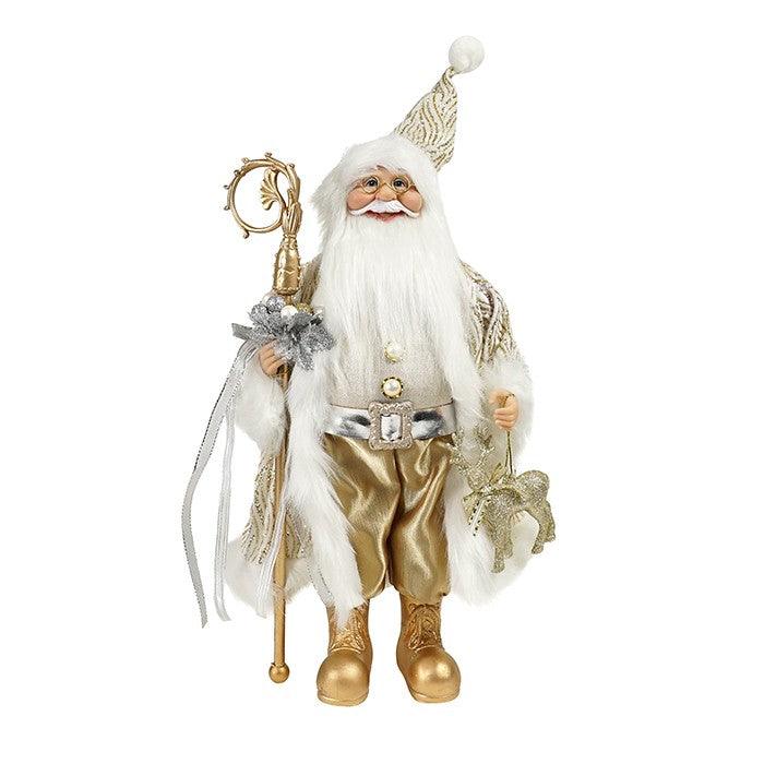 Fabric Santa Champagne With Staff Xmas Figurine - Giftolicious