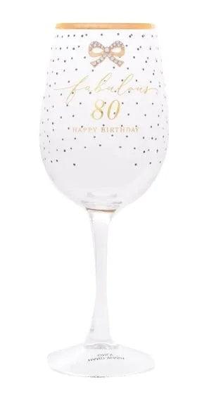 Jewelled 80th Birthday Wine Glass