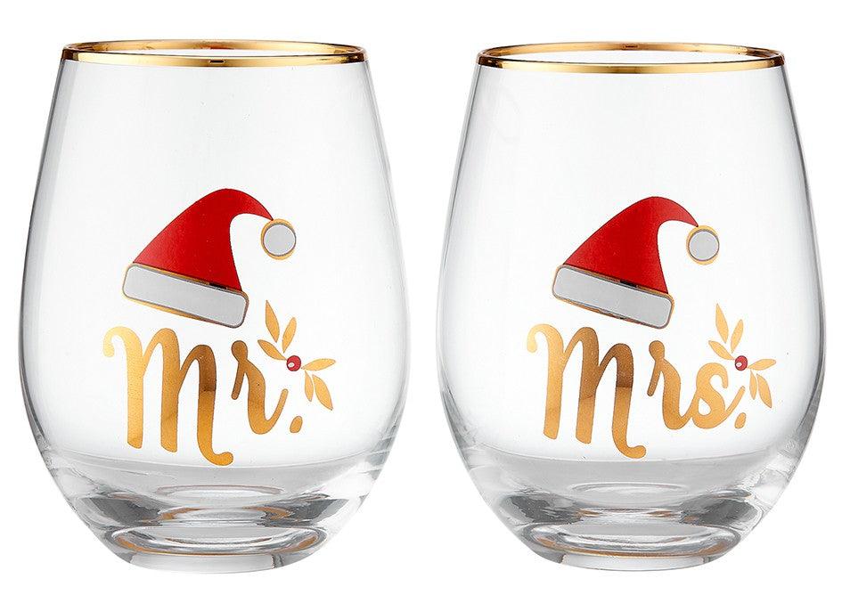 Joyful Mr And Mrs 2pk Christmas Glass Tumbler - Giftolicious