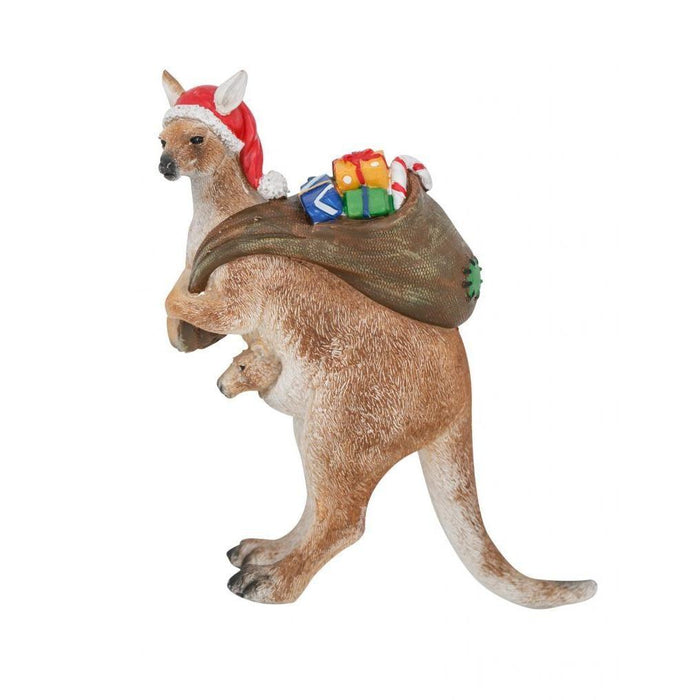 Kangaroo Figurine Standing To Left With Christmas Sack 16cm - Giftolicious