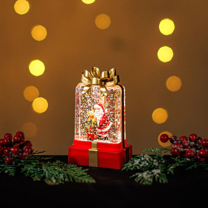 Snowing Mini Gift Box W/santa Xmas Lights - Giftolicious