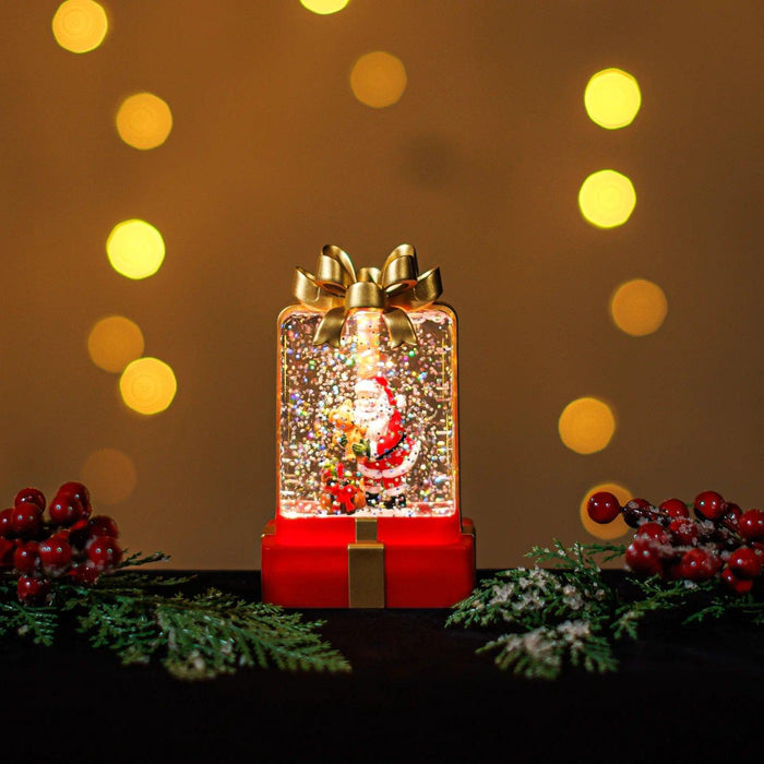 Snowing Mini Gift Box W/santa Xmas Lights - Giftolicious