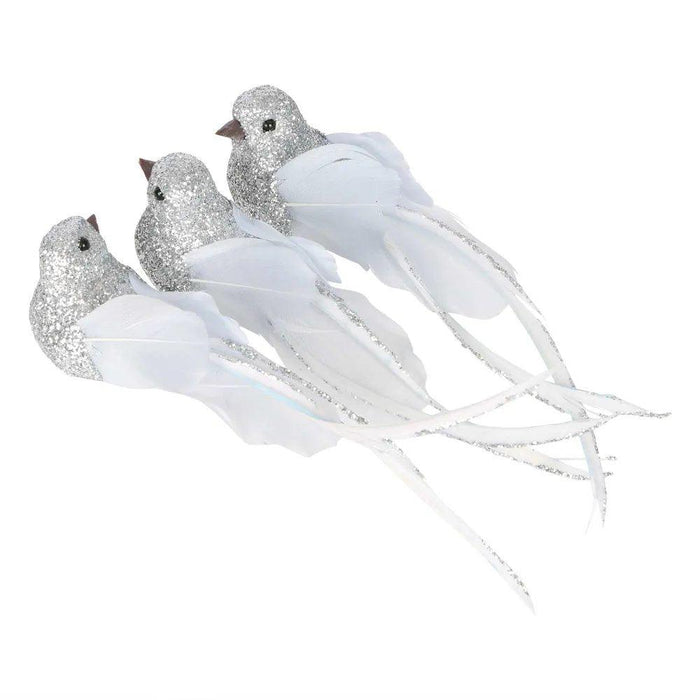 Xmas Glam Boxed Set Of Three Clip On Birds Silver - Giftolicious