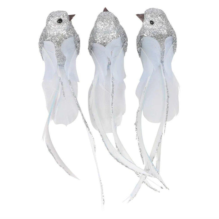 Xmas Glam Boxed Set Of Three Clip On Birds Silver - Giftolicious