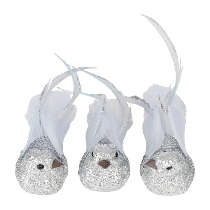 Xmas Glam Boxed Set Of Three Clip On Birds Silver - Giftolicious