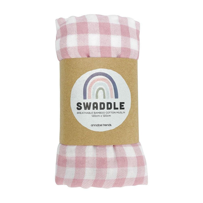 Baby Muslin Swaddle Wrap Gingham Pink Clay Girl - Giftolicious